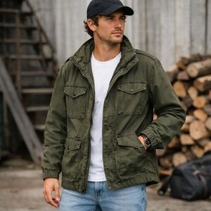 GAP Fatigue Jacket Men XS Olive Green Military Field Jacket Utility Cotton